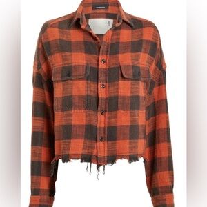 R13 Orange and Black Plaid Button Down Shirt